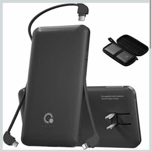 Black Portable Charger with Built-in Cables